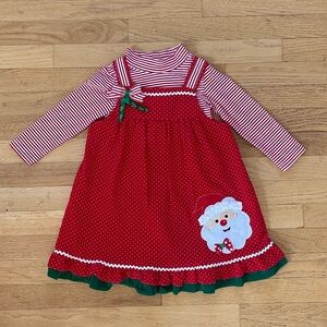 VINTAGE RARE TOO! EUC Christmas Santa Appliqué Corduroy Dress Set